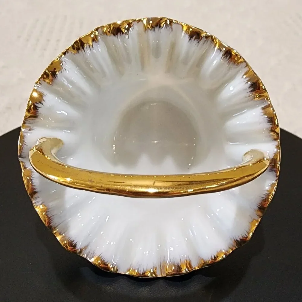 Courting Couple SALT Handled MINI Basket Vintage BRINTON Bone China Gold Accent